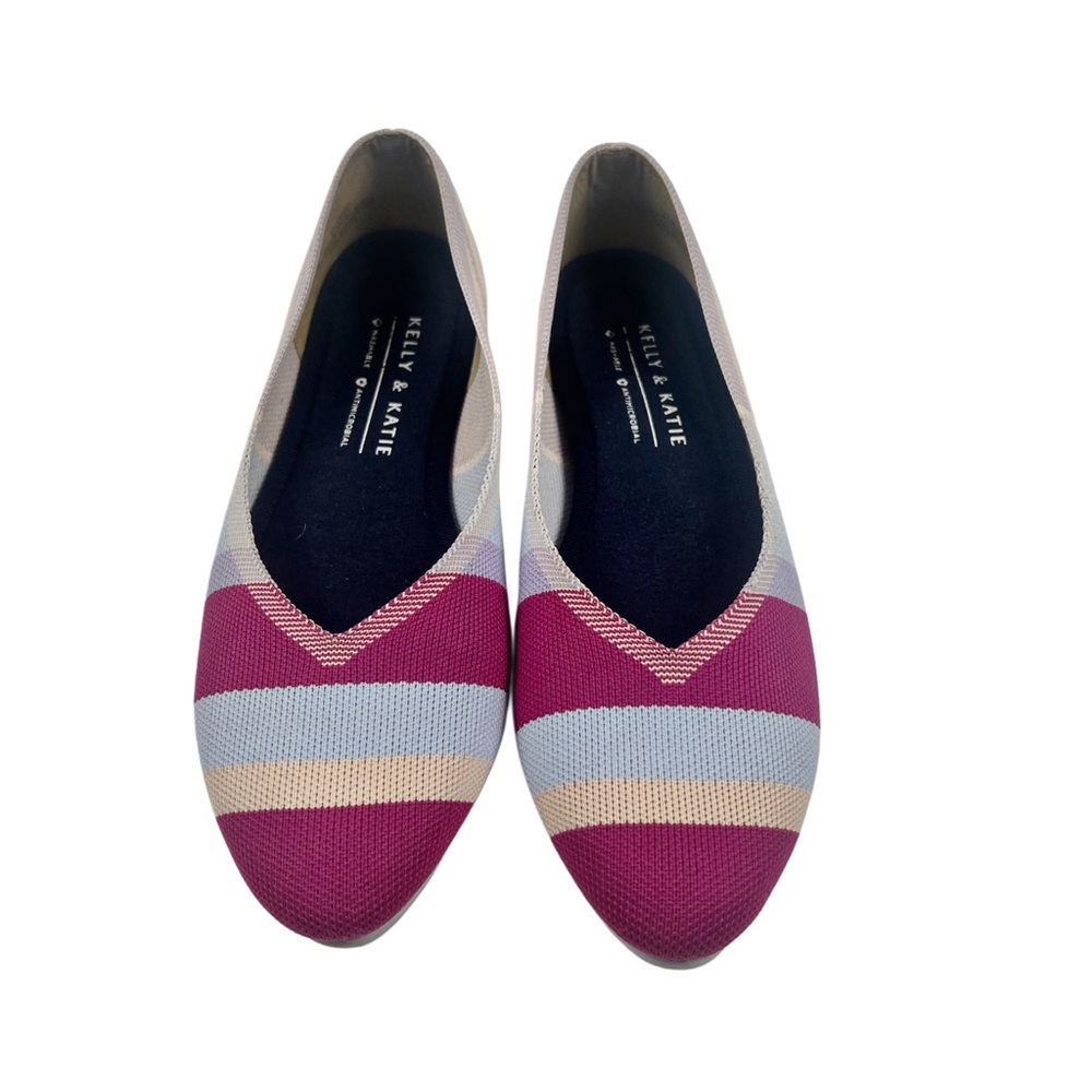 Kelly & Katie Pink/Lt. Blue Fonzie2 Striped Flats Size 9.5